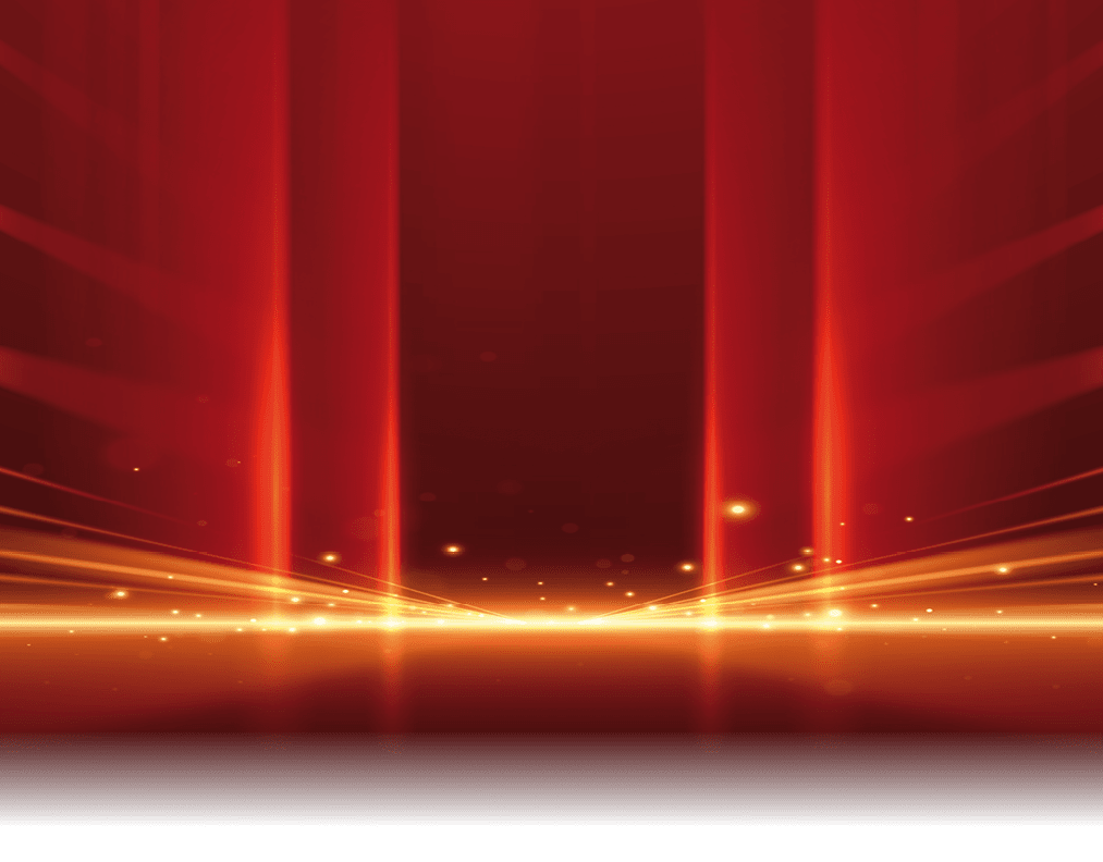 Abstract red background with golden light rays effect in vector