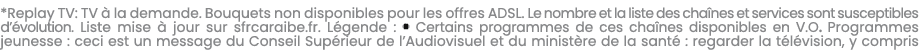 *Replay TV: TV  la demande. Bouquets non disponibles pour les offres ADSL. Le nombre et la liste des cha nes et serv...