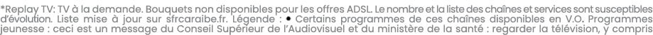 *Replay TV: TV  la demande. Bouquets non disponibles pour les offres ADSL. Le nombre et la liste des cha nes et serv...