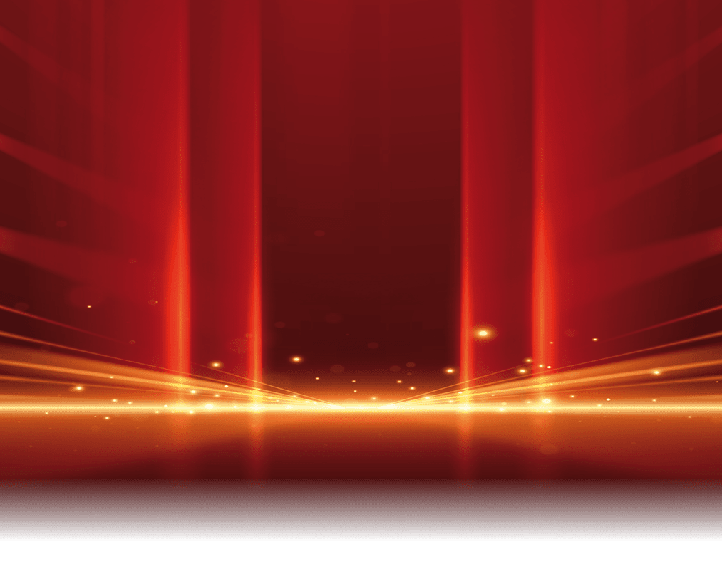 Abstract red background with golden light rays effect in vector
