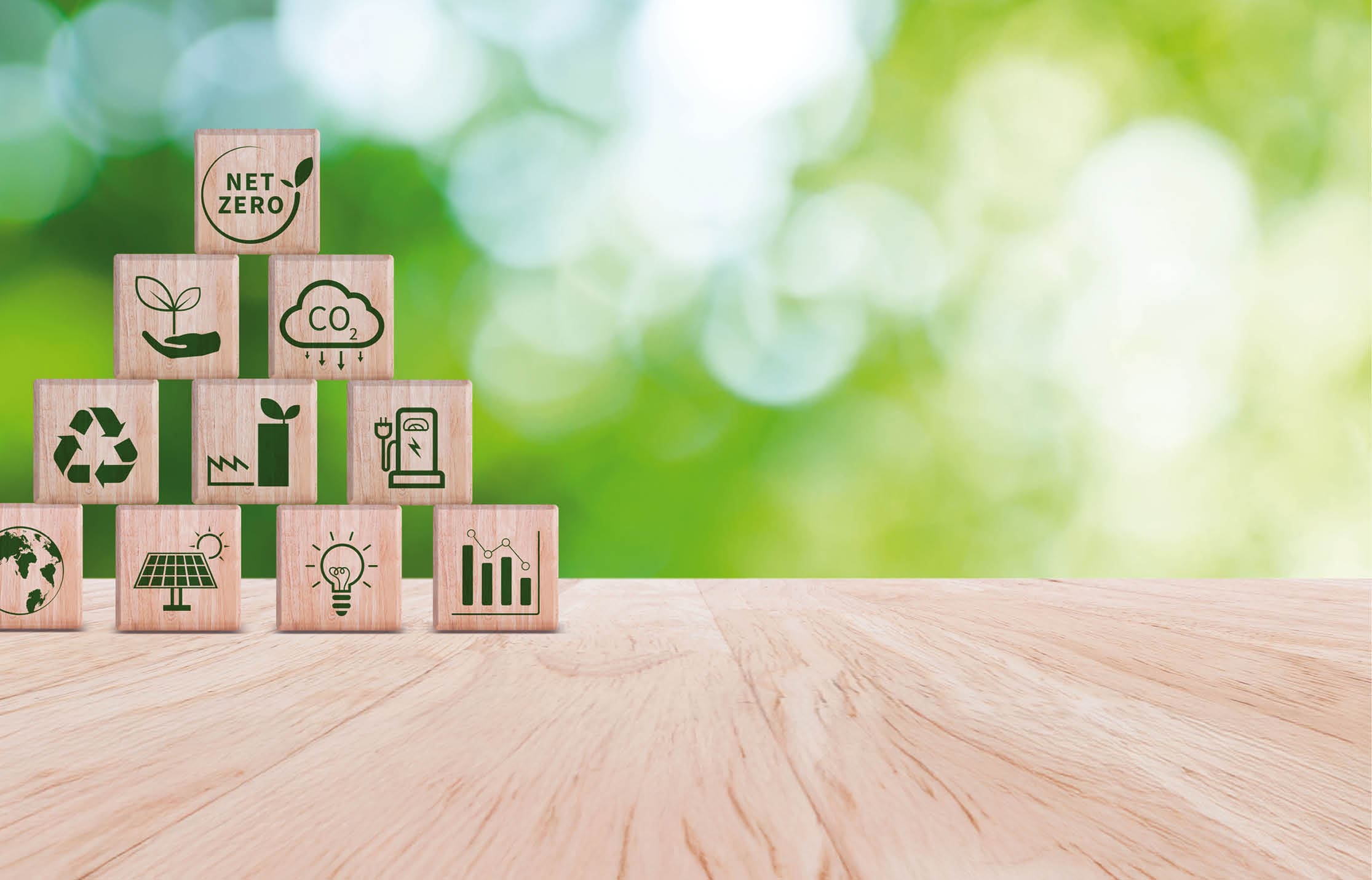 Net Zero and Carbon Neutral Concepts, Net zero greenhouse gas emissions target, Climate neutral long strategy. Wooden cubes with NetZero icon.