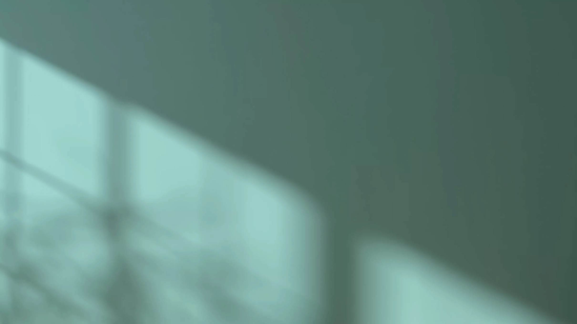 Beautiful soft dappled light and tree leaf shadow from window on blank turquoise green blue wall background for modern, luxury beauty, personal care and cosmetic product display