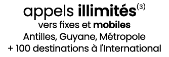 appels illimit s(3) vers fixes et mobiles Antilles, Guyane, M tropole + 100 destinations  l'International